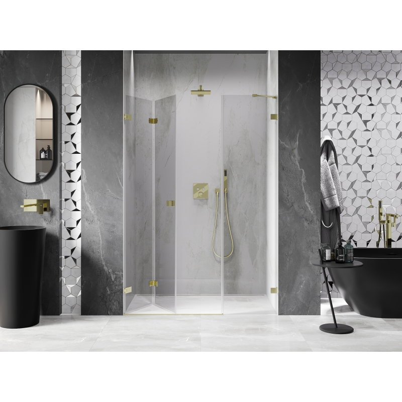 Mexen Lunar-F folding shower door left 140 cm, transparent, brushed gold - 836S-140-050-55-00-L