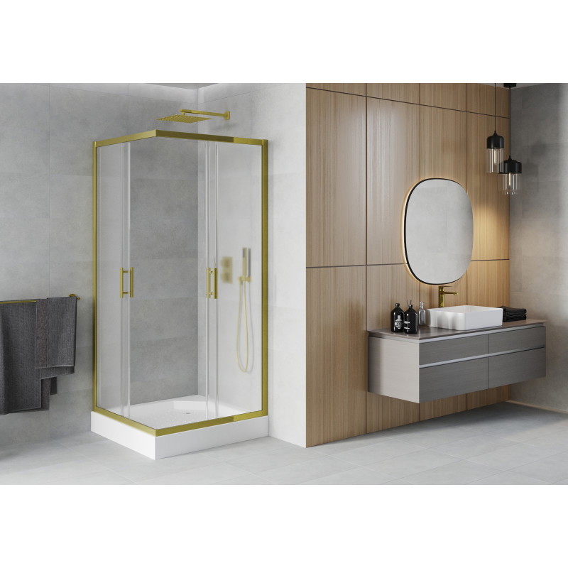 Mexen Rio cabine de douche carrée 90 x 90 cm, dépoli, or + receveur, blanc - 860-090-090-50-30-4510