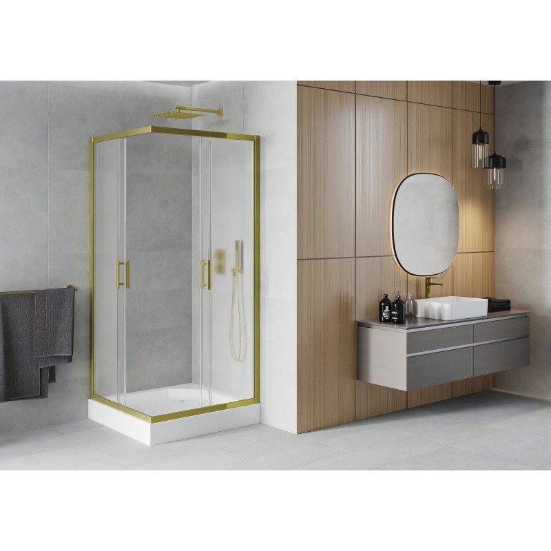 Mexen Rio cabine de douche carrée 90 x 90 cm, givre, or + receveur, blanc - 860-090-090-50-30-4510