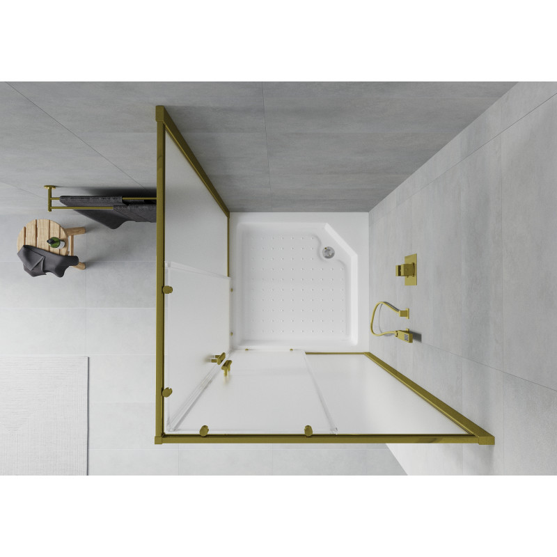 Mexen Rio cabina de ducha cuadrada 90 x 90 cm, escarcha, dorado + plato de ducha, blanco - 860-090-090-50-30-4510