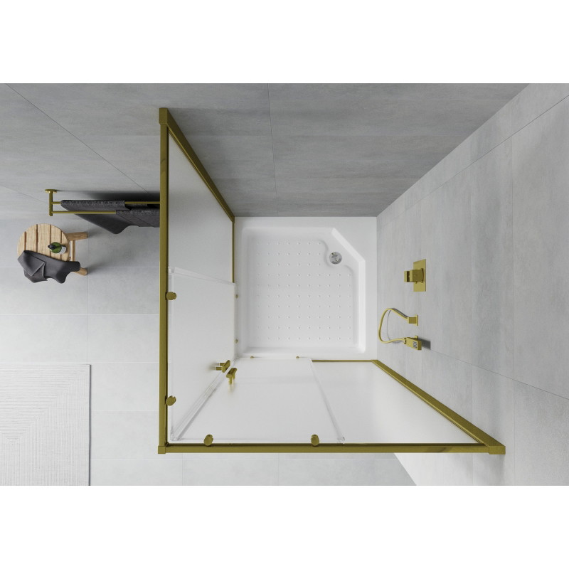 Mexen Rio cabine de douche carrée 90 x 90 cm, givre, or + receveur, blanc - 860-090-090-50-30-4510