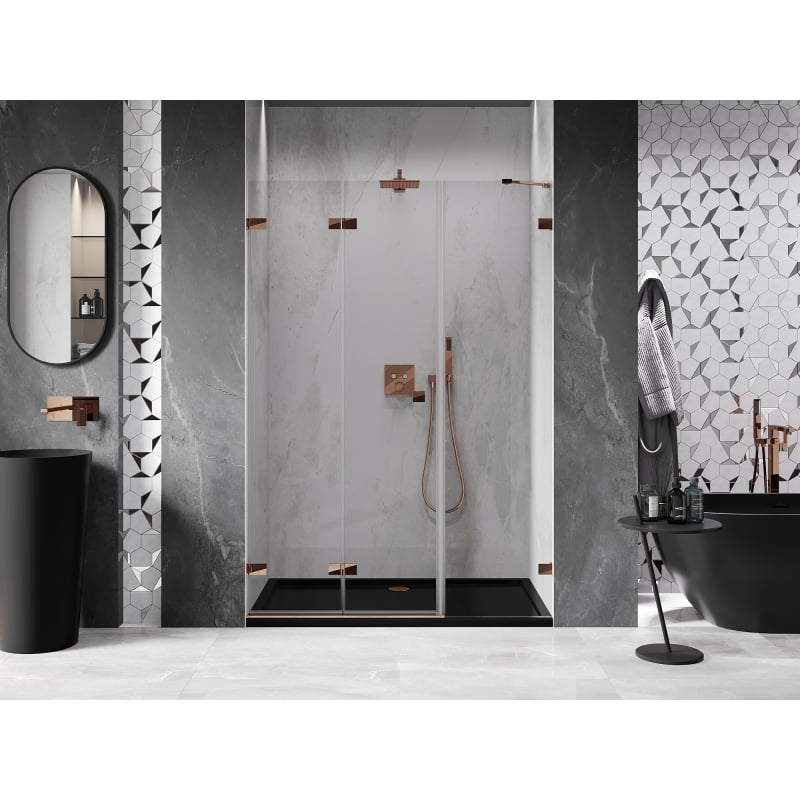 Mexen Lunar-F folding shower door left 125 cm, transparent, rose gold - 836S-125-050-60-00-L