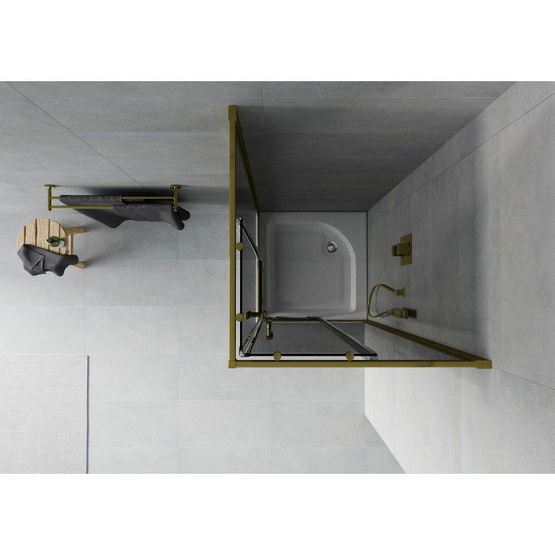 Mexen Rio square shower cabin 80 x 80 cm, graphite, gold + Rio shower tray, white - 860-080-080-50-40-4510