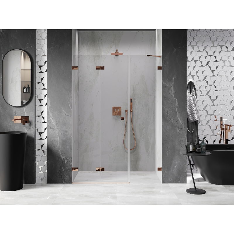 Mexen Lunar-F left folding shower doors 145 cm, transparent, rose gold - 836S-145-050-60-00-L