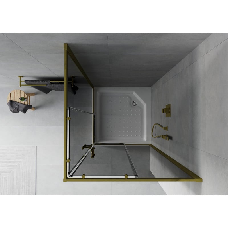 Mexen Rio kvadratisk duschkabin 90 x 90 cm, grafit, guld + bas, vit - 860-090-090-50-40-4510