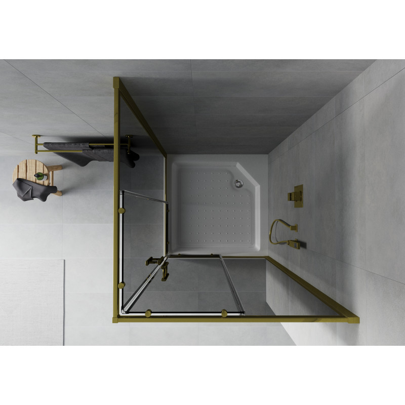 Mexen Rio kvadratna pršna kabina 90 x 90 cm, grafit, zlata + tuš kad, bela - 860-090-090-50-40-4510