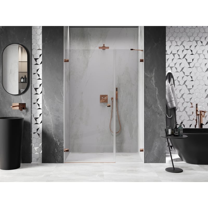 Mexen Lunar-B left pivot shower doors 140 cm, transparent, rose gold - 832S-140-050-60-00-L