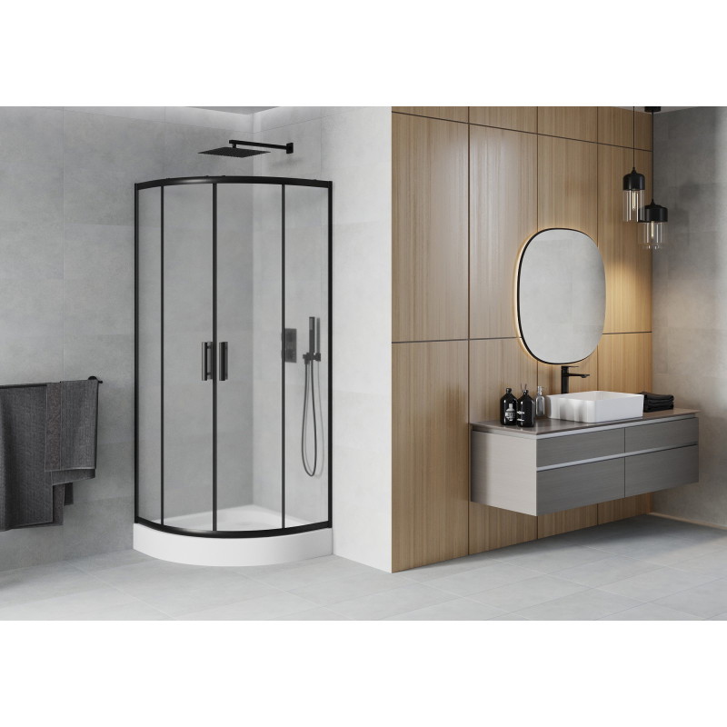Mexen Rio cabine de douche semi-circulaire 70 x 70 cm, givre, noir + receveur, blanc - 863-070-070-70-30-4710