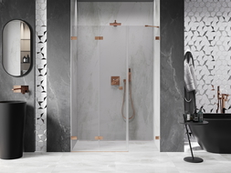 Mexen Lunar-F vouwdeur douche links 130 cm, transparant, geborsteld koper - 836S-130-050-65-00-L