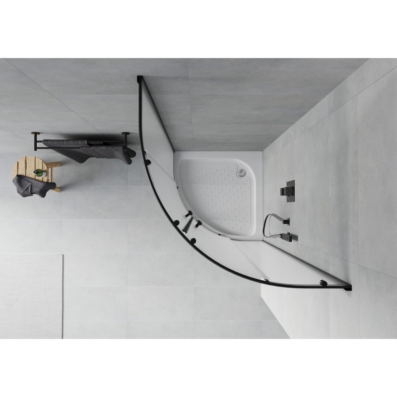 Mexen Rio Halbrunde Duschkabine 90 x 90 cm, Milchglas, schwarz + Duschtasse, weiß - 863-090-090-70-30-4710