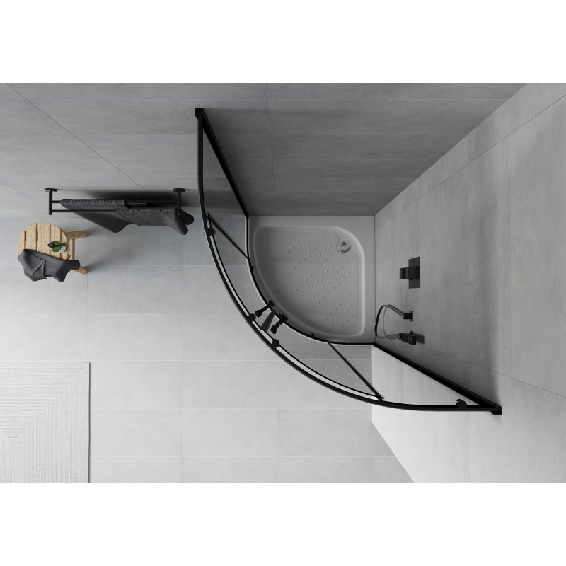 Mexen Rio cabina de ducha semicircular de 70 x 70 cm, grafito, negro + plato de ducha, blanco - 863-070-070-70-40-4710