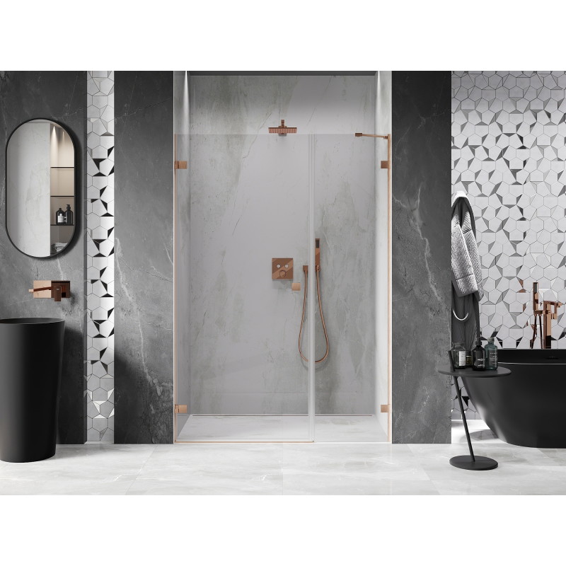 Mexen Lunar-B hinged shower door left 140 cm, transparent, brushed copper - 832S-140-050-65-00-L