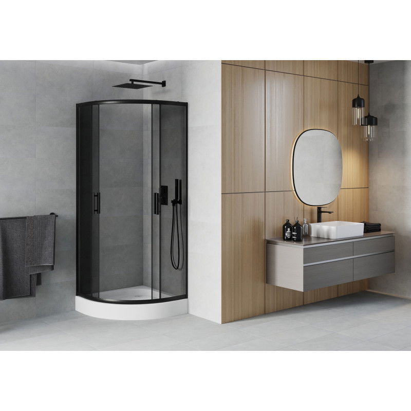 Mexen Rio douchecabine halfrond 80 x 80 cm, grafiet, zwart + Rio douchebak, wit - 863-080-080-70-40-4710