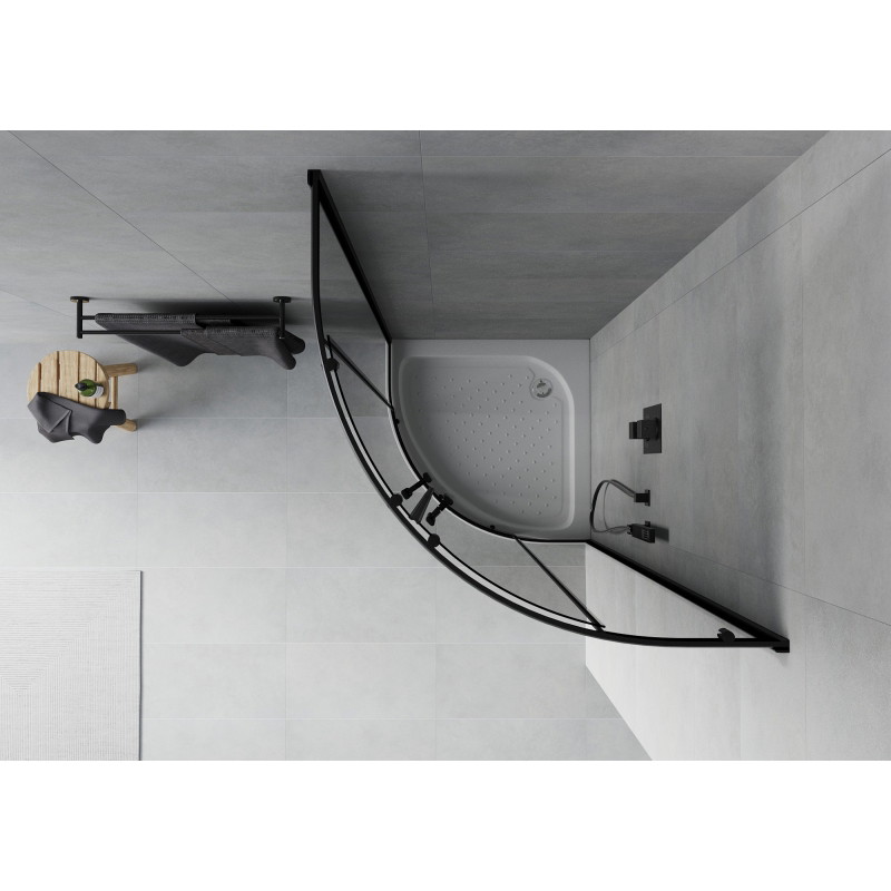 Mexen Rio halfronde douchecabine 90 x 90 cm, grafiet, zwart + douchebak, wit - 863-090-090-70-40-4710