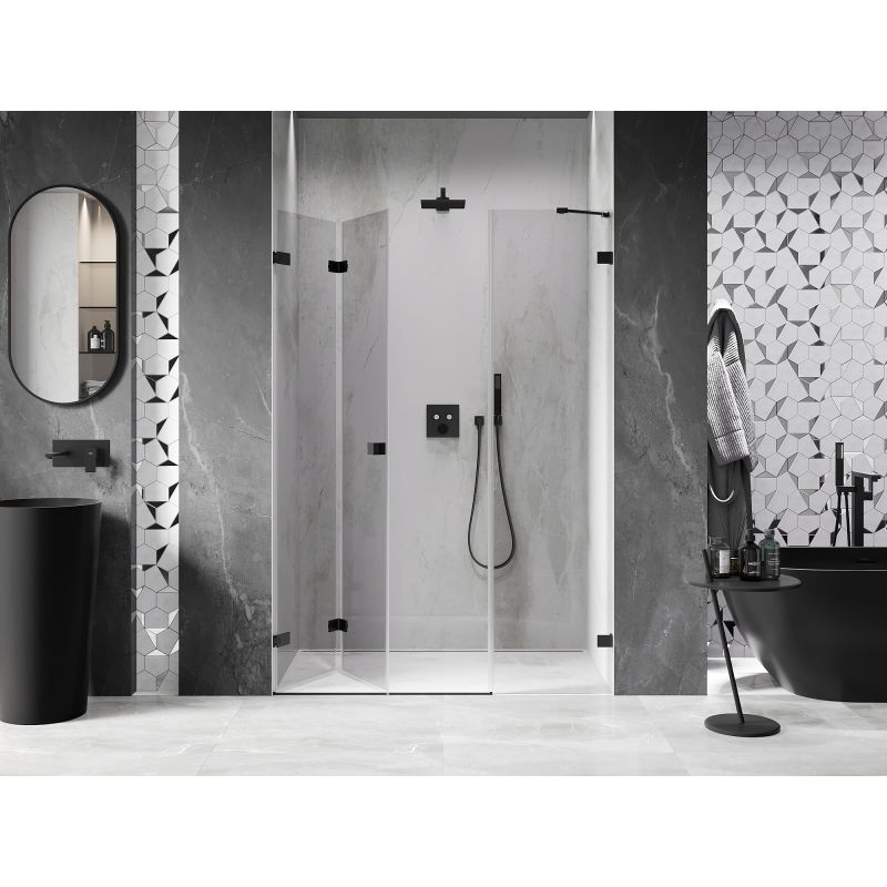 Mexen Lunar-F folding shower door left 135 cm, transparent, black - 836S-135-050-70-00-L