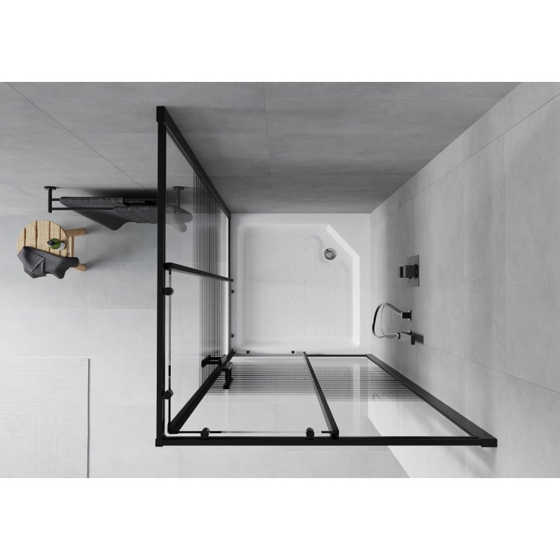 Mexen Rio cabina de duche quadrada 90 x 90 cm, faixas pretas, preta + base de duche, branca - 860-090-090-70-20-4510