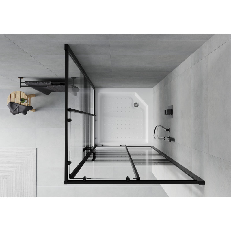 Mexen Rio kvadratna tuš kabina 90 x 90 cm, črne črte, črna + tuš kad, bela - 860-090-090-70-20-4510