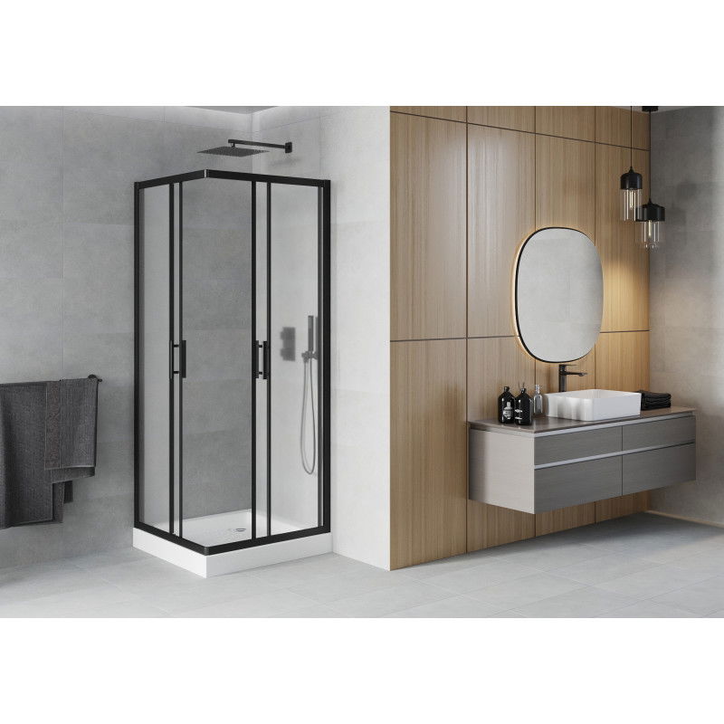 Mexen Rio Square Shower Enclosure 80 x 80 cm, Frosted, Black + Rio Tray, White - 860-080-080-70-30-4510