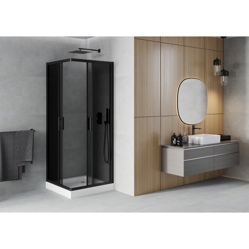 Mexen Rio vierkante douchecabine 80 x 80 cm, grafiet, zwart + douchebak, wit - 860-080-080-70-40-4510
