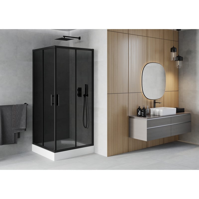 Mexen Rio square shower enclosure 90 x 90 cm, graphite, black + Rio tray, white - 860-090-090-70-40-4510