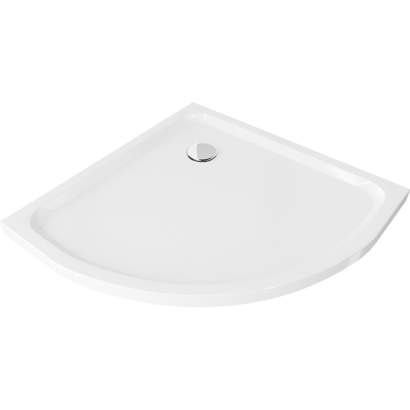Mexen Flat semi-circular slim shower tray 100 x 100 cm, white, chrome siphon - 41101010