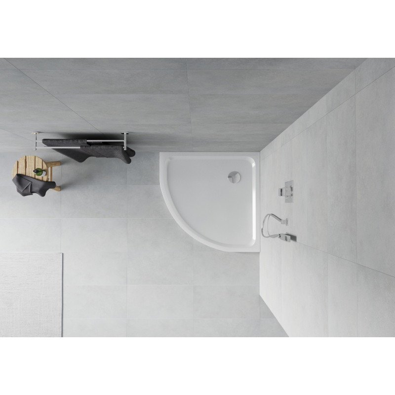 Mexen Flat semi-circular slim shower tray 100 x 100 cm, white, chrome siphon - 41101010