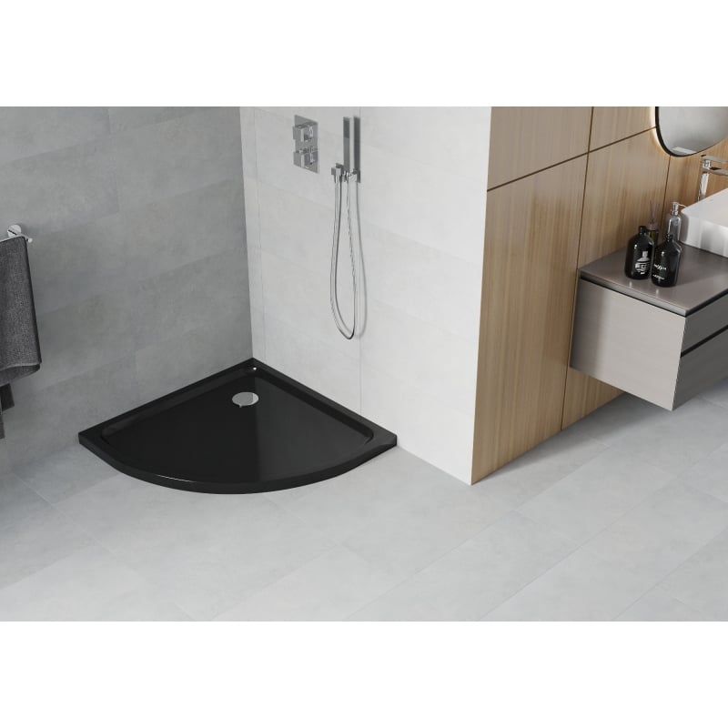 Mexen Flat brodzik semicircular slim 100 x 100 cm, negro, sifón cromo - 41701010