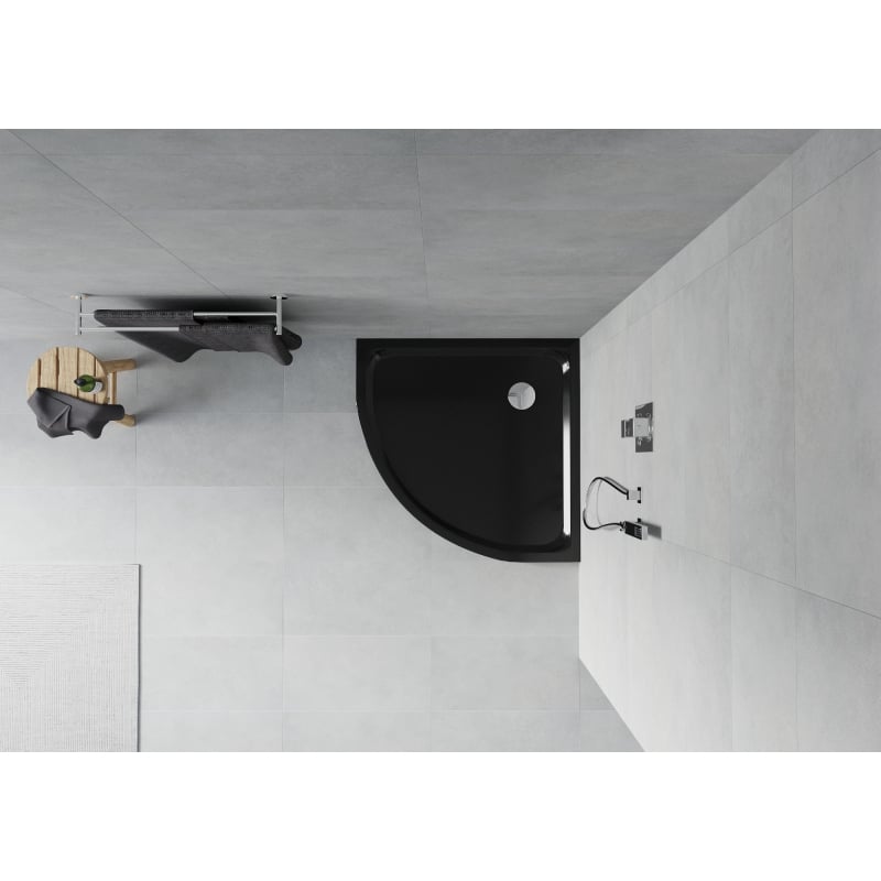Mexen Flat brodzik semicircular slim 100 x 100 cm, negro, sifón cromo - 41701010