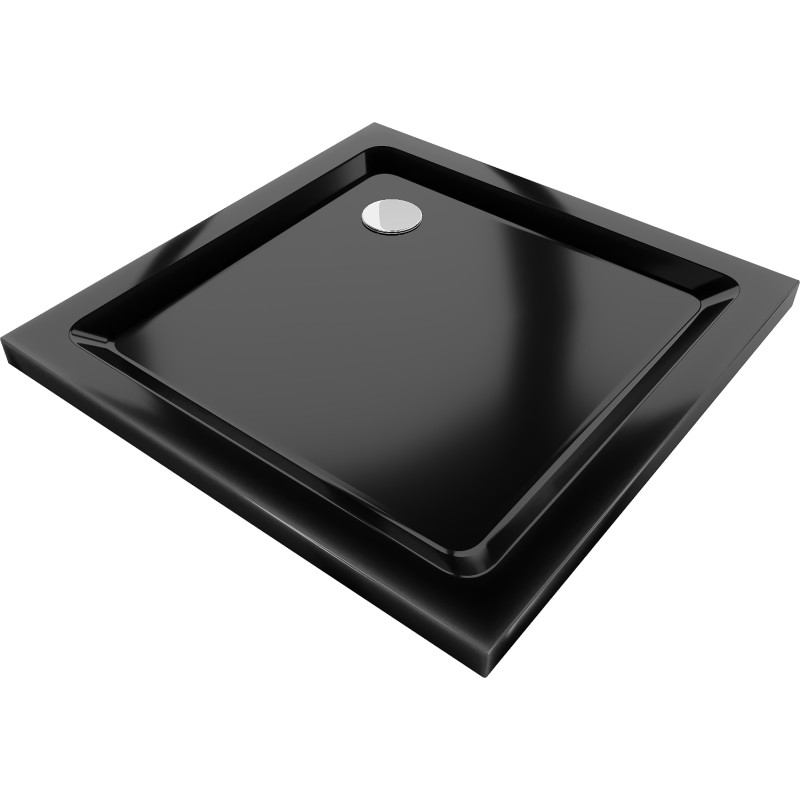 Mexen Flat kwadratische douchebak slim 70 x 70 cm, zwart, sifon chroom - 40707070