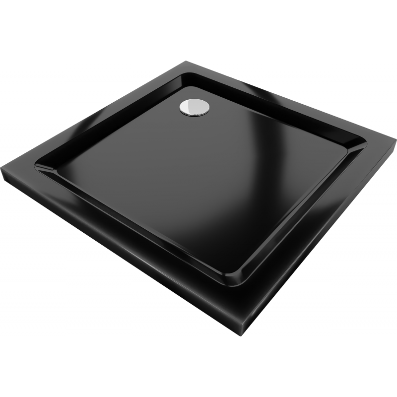 Mexen Flat square shower tray slim 70 x 70 cm, black, chrome siphon - 40707070