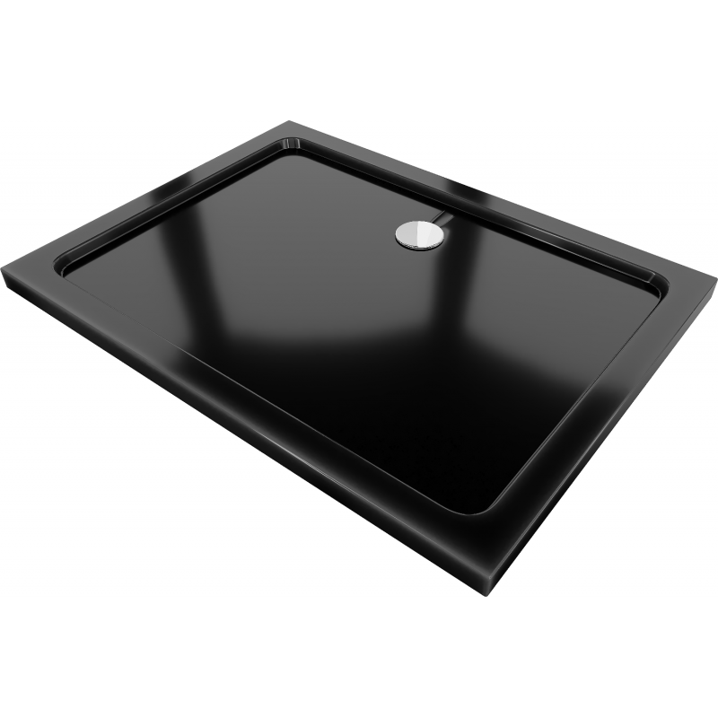 Mexen Flat rechteckige flache Duschwanne 80 x 70 cm, schwarz, Chrom-Siphon - 40707080