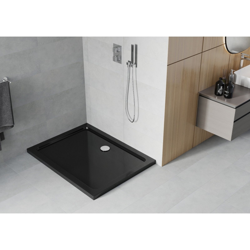 Mexen Flat brodzik prostokątny slim 110 x 70 cm, czarny, syfon chrom - 40707011
