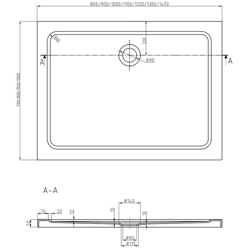 Mexen Flat brodzik prostokątny slim 110 x 70 cm, czarny, syfon chrom - 40707011