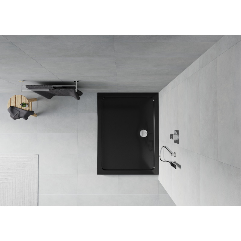 Mexen Flat brodzik prostokątny slim 110 x 80 cm, czarny, syfon chrom - 40708011