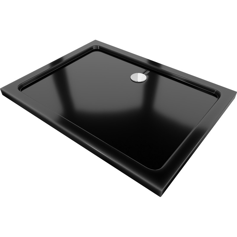 Mexen Flat rectangular shower tray slim 130 x 80 cm, black, chrome siphon - 40708013