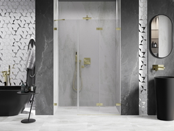 Mexen Lunar-F vouwdeur voor douche, rechts 135 cm, transparant, geborsteld goud - 836S-135-050-55-00-P