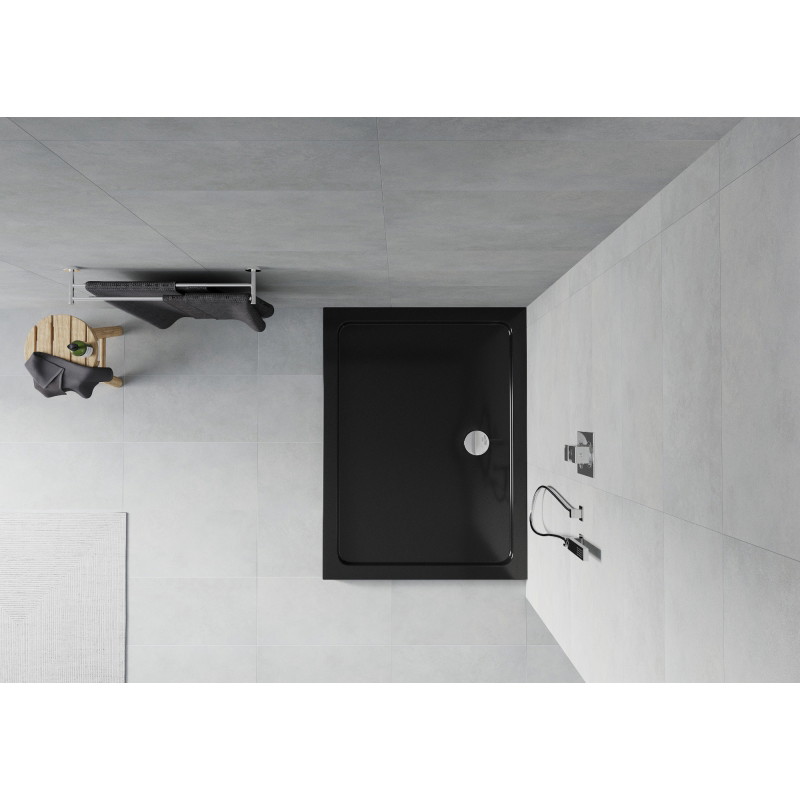 Mexen Flat rectangular shower tray slim 130 x 80 cm, black, chrome siphon - 40708013