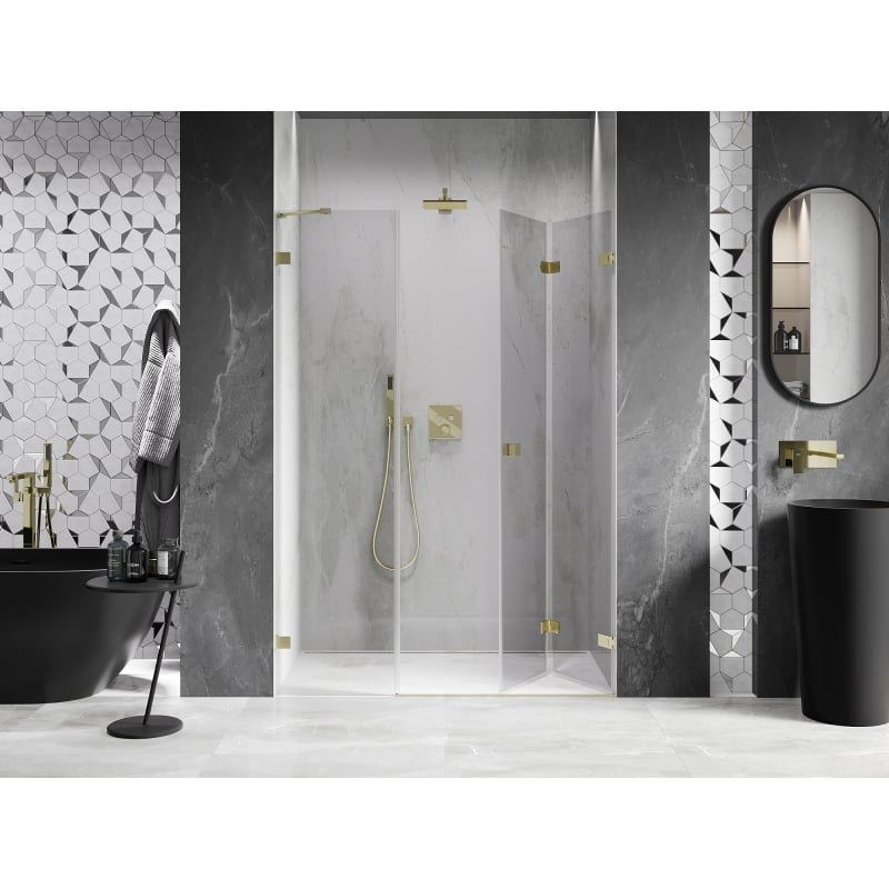 Mexen Lunar-F portes de douche pliantes droites 140 cm, transparentes, dorées brossées - 836S-140-050-55-00-P
