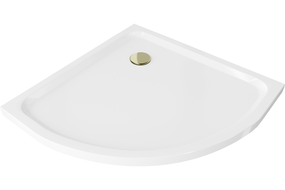 Mexen Flat plato de ducha semicircular slim 100 x 100 cm, blanco, sifón dorado - 41101010G