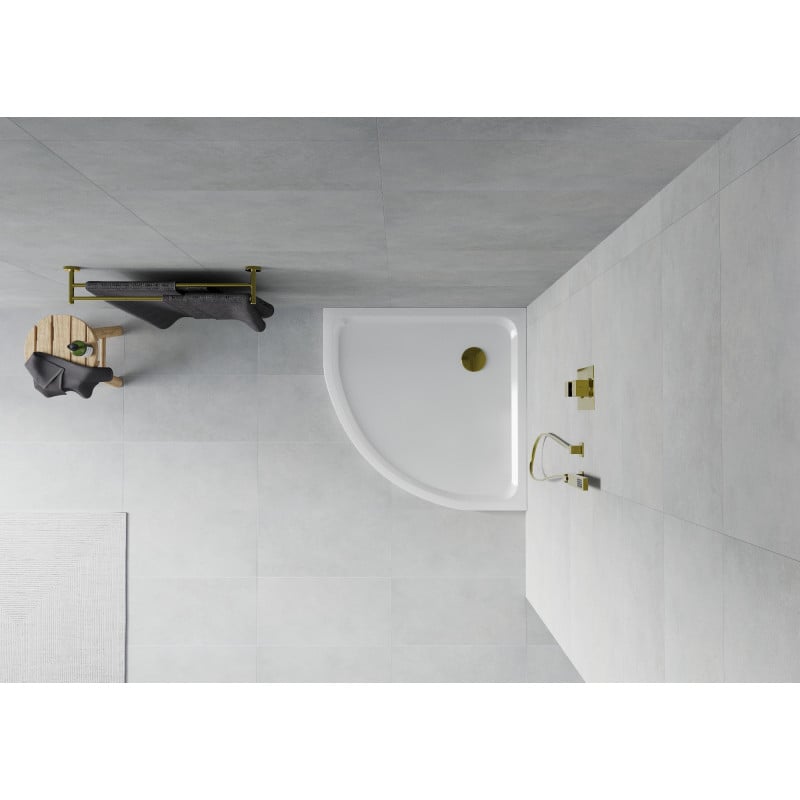 Mexen Flat quadrant slim shower tray 100 x 100 cm, white, gold siphon - 41101010G