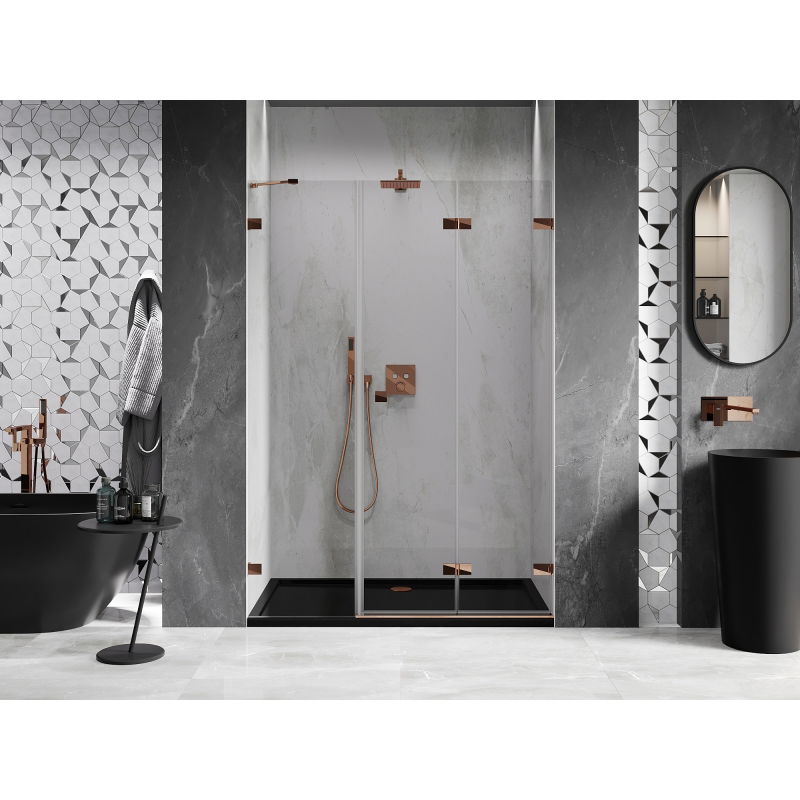 Mexen Lunar-F folding right shower door 145 cm, transparent, rose gold - 836S-145-050-60-00-P