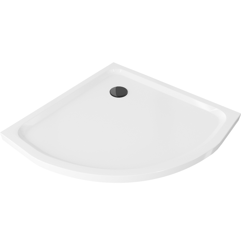 Mexen Flat Duschwanne halbkreisförmig slim 100 x 100 cm, weiß, Siphon schwarz - 41101010B