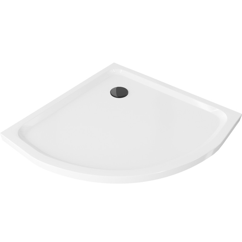 Mexen Flat semi-circular slim shower tray 100 x 100 cm, white, black siphon - 41101010B