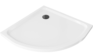 Mexen Flat semi-circular slim shower tray 100 x 100 cm, white, black siphon - 41101010B
