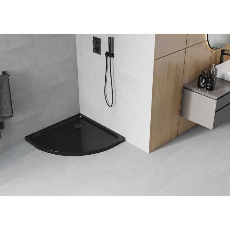 Mexen Flat poolringikujuline dušinurk slim 100 x 100 cm, must, must sifoon - 41701010B