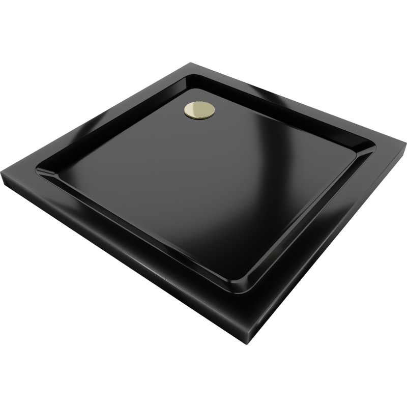 Mexen Flat square shower tray slim 70 x 70 cm, black, siphon gold - 40707070G