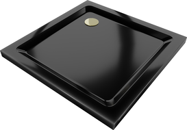 Mexen Flat brodzik kwadratowy slim 70 x 70 cm, czarny, syfon złoty - 40707070G