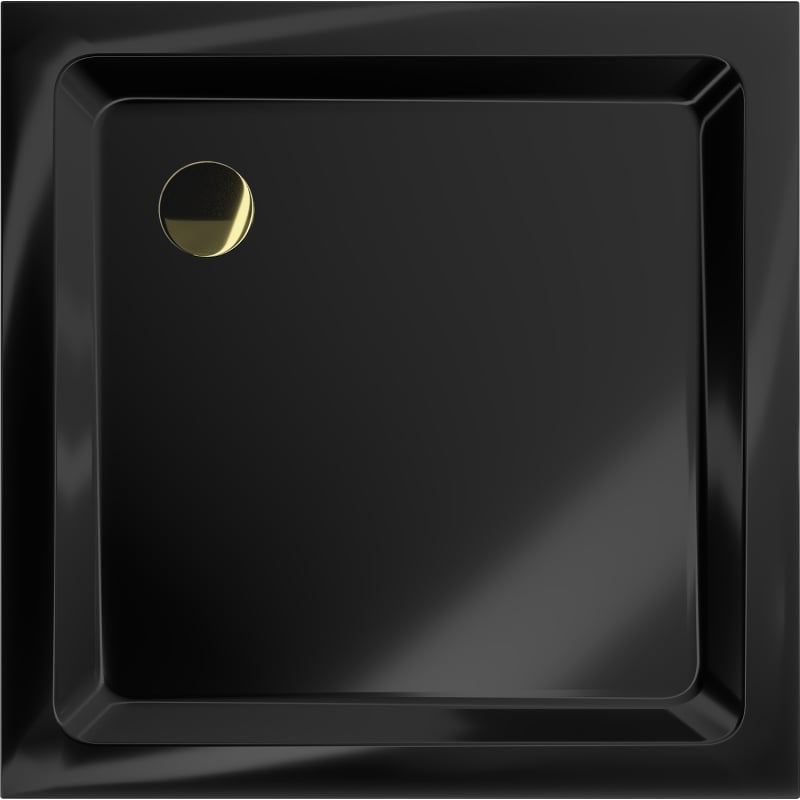Mexen Flat Quadratische Duschwanne Slim 70 x 70 cm, Schwarz, Siphon Gold - 40707070G