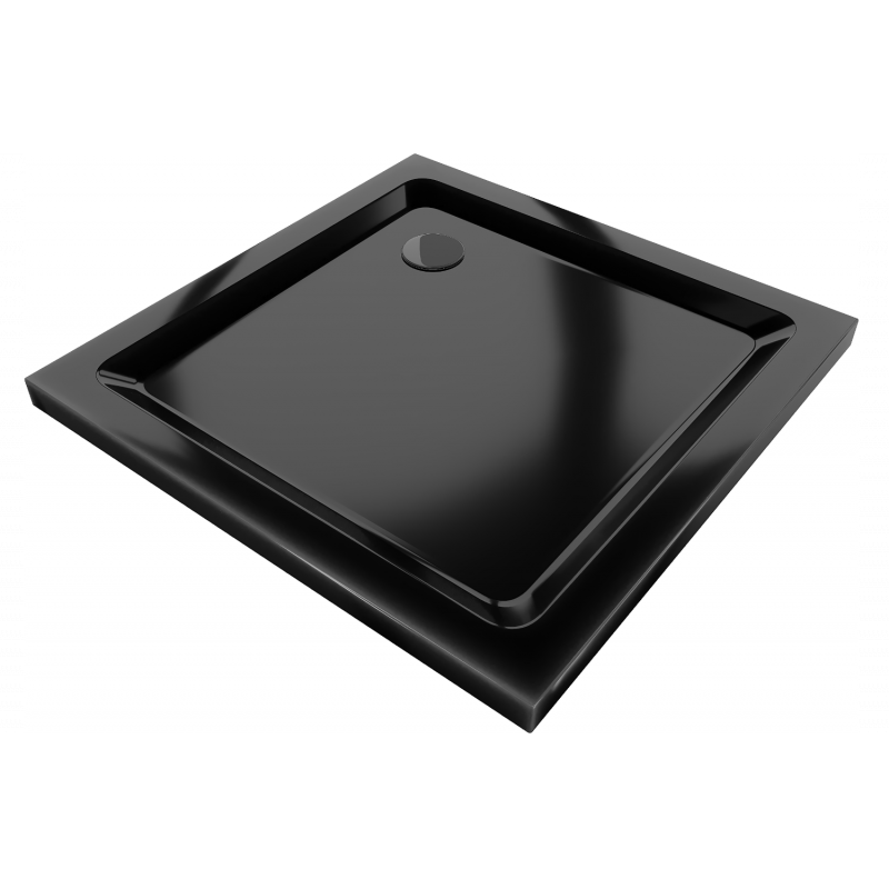 Mexen Flat kwadratische douchebak slim 70 x 70 cm, zwart, zwarte sifon - 40707070B