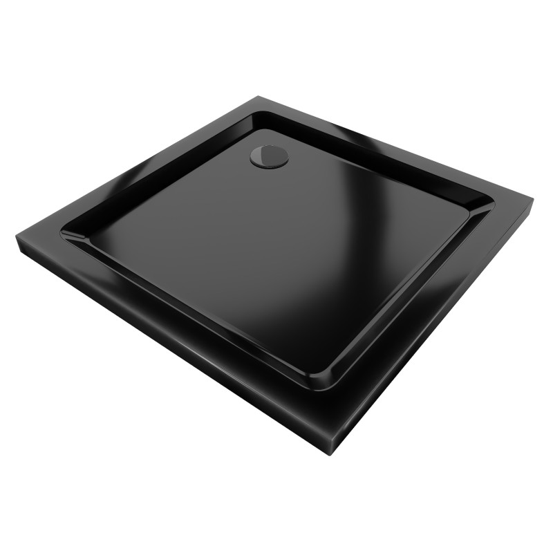 Mexen Flat square shower tray slim 70 x 70 cm, black, black siphon - 40707070B